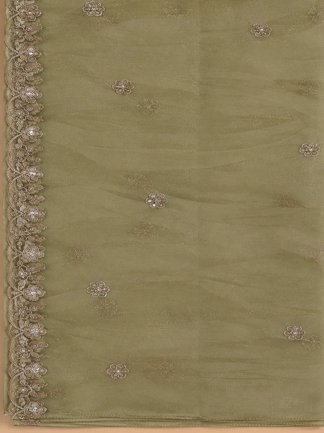 Lemon Organza Embroidered Unstitched Dress Material