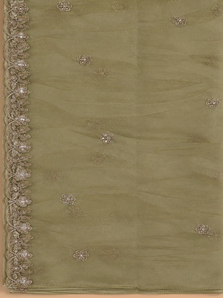 Lemon Organza Embroidered Unstitched Dress Material