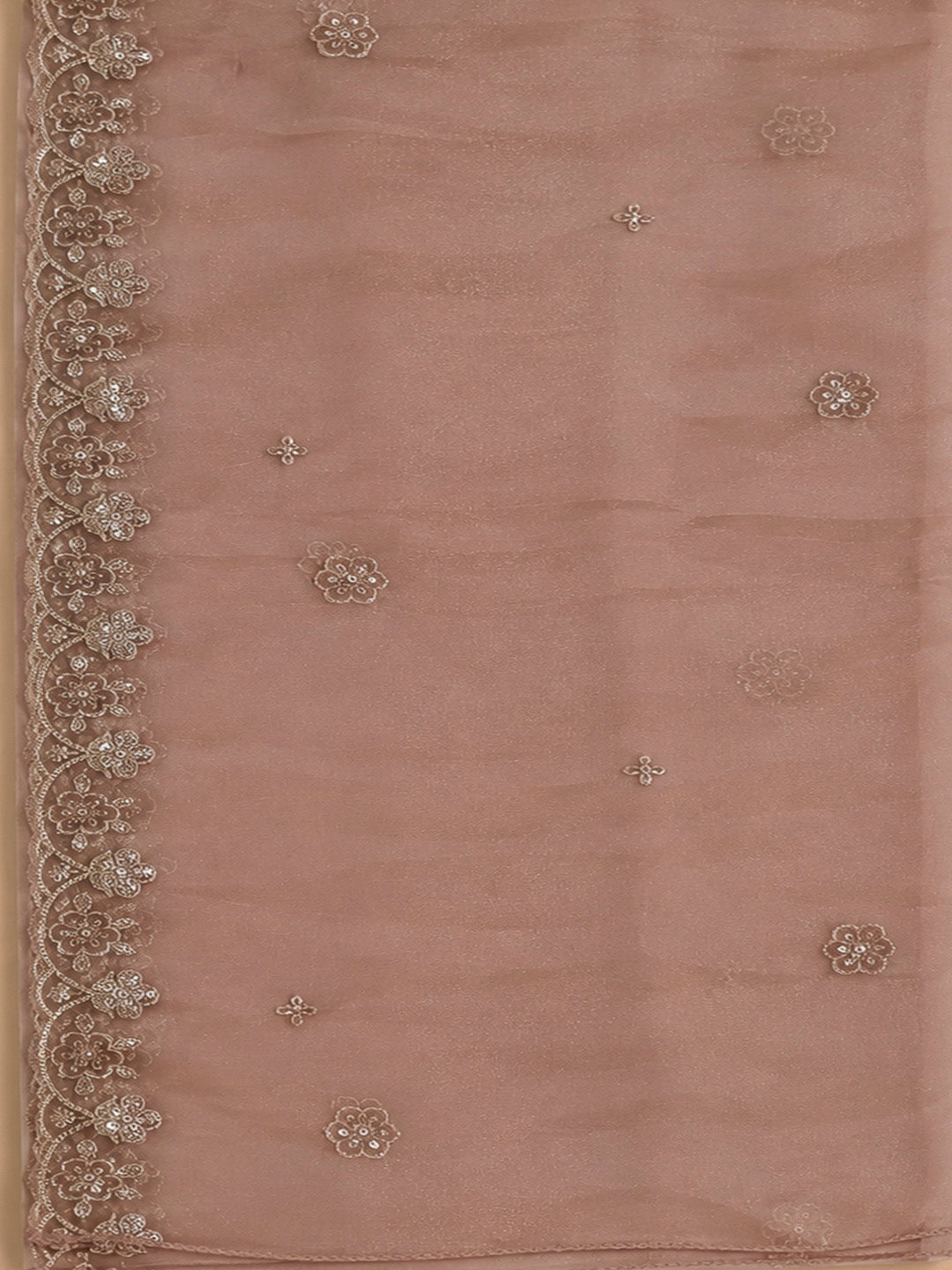 Peach Organza Embroidered Unstitched Dress Material