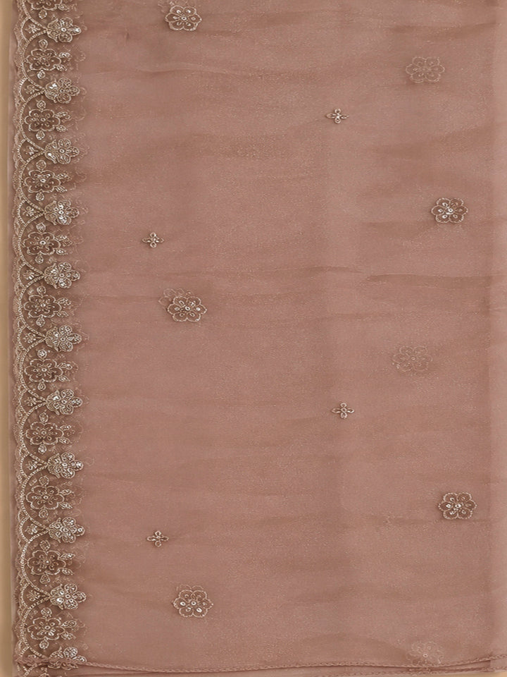 Peach Organza Embroidered Unstitched Dress Material
