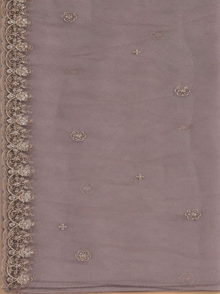 Pink Lavender Organza Embroidered Unstitched Dress Material