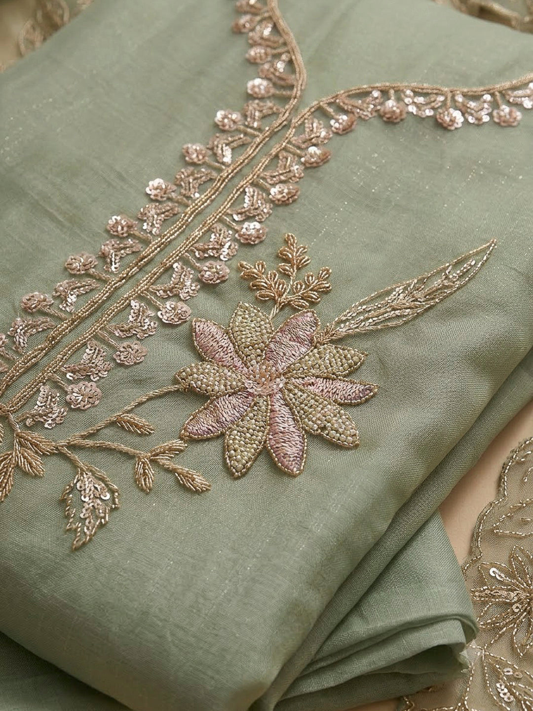 Aqua Organza Embroidered Unstitched Dress Material