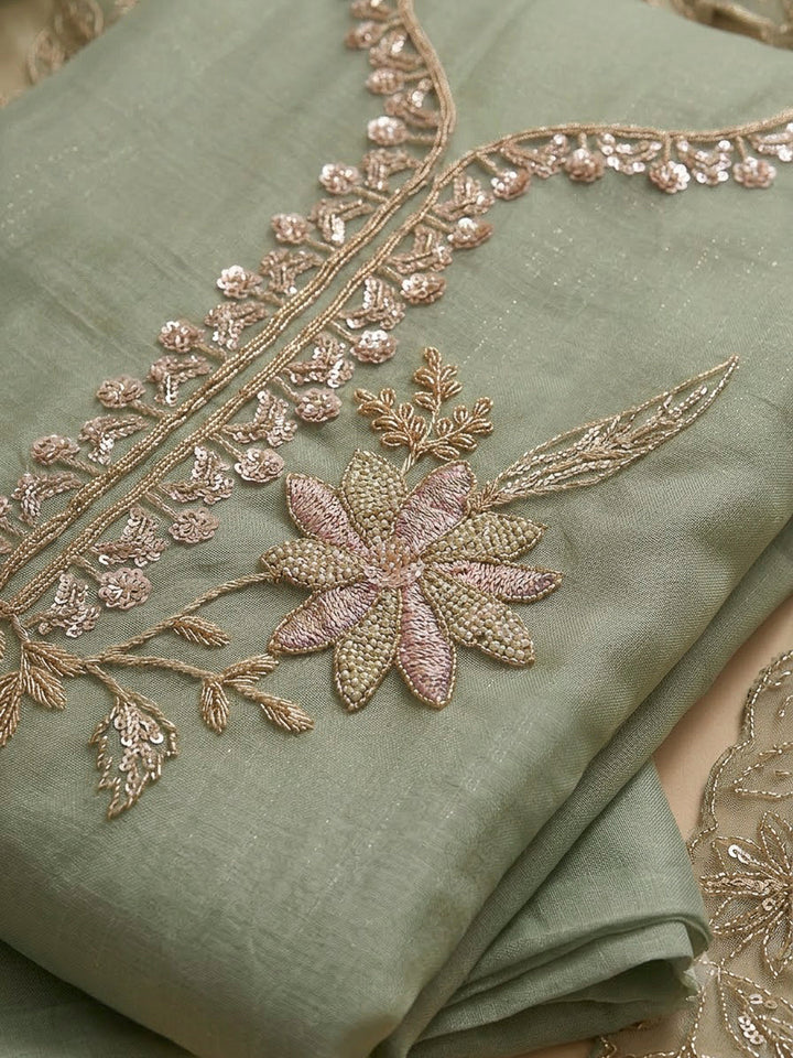 Aqua Organza Embroidered Unstitched Dress Material