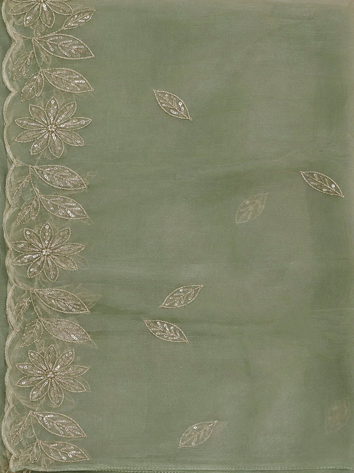 Aqua Organza Embroidered Unstitched Dress Material