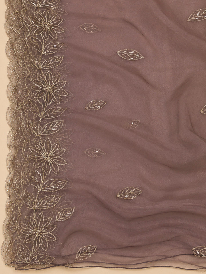 Lavender Organza Embroidered Unstitched Dress Material