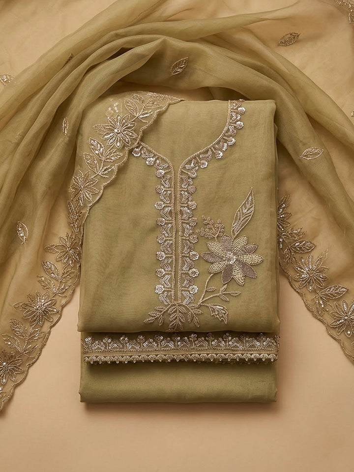 Lemon Organza Embroidered Unstitched Dress Material