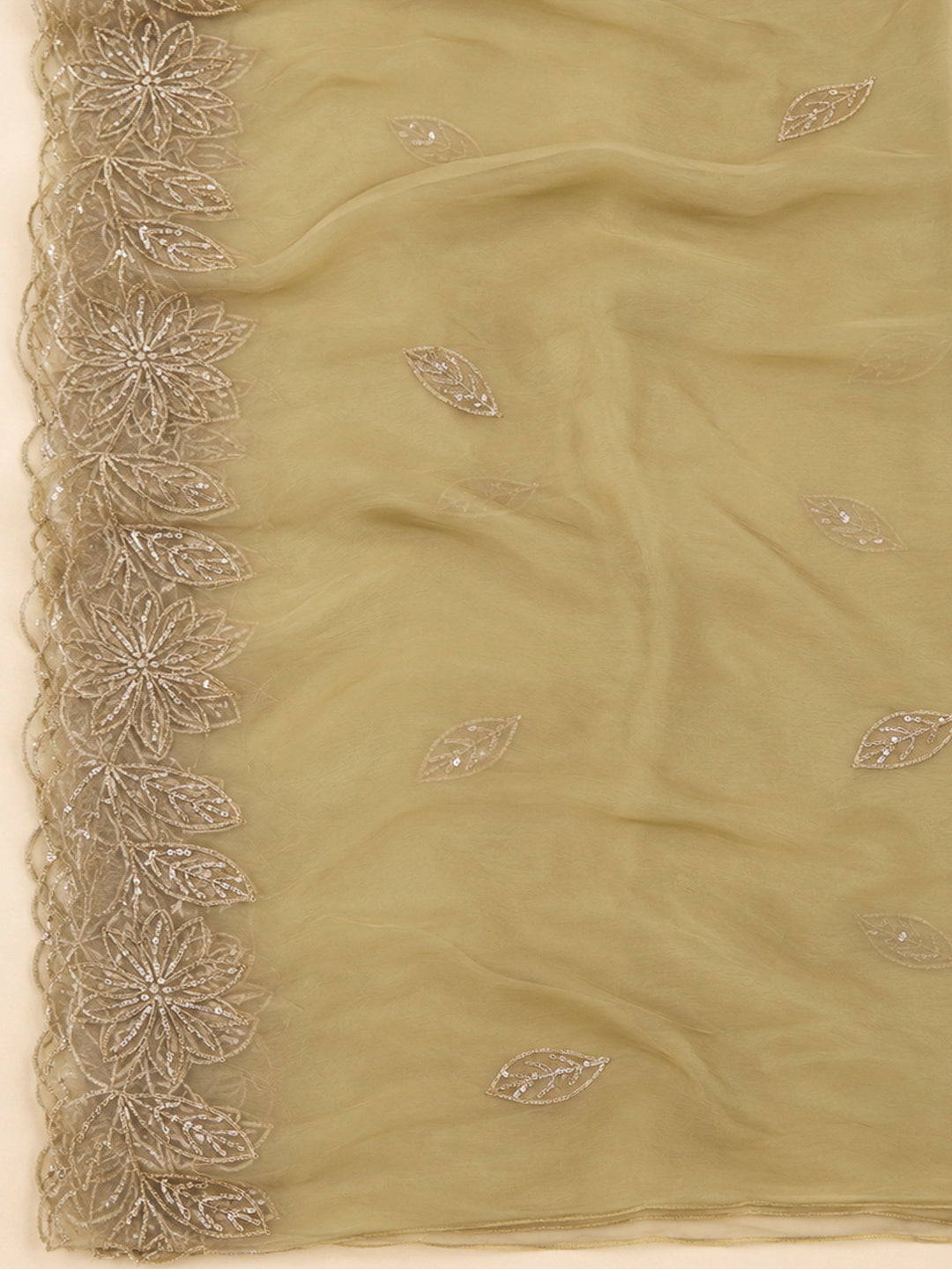 Lemon Organza Embroidered Unstitched Dress Material