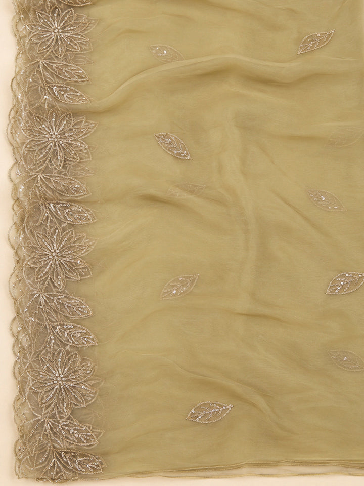 Lemon Organza Embroidered Unstitched Dress Material