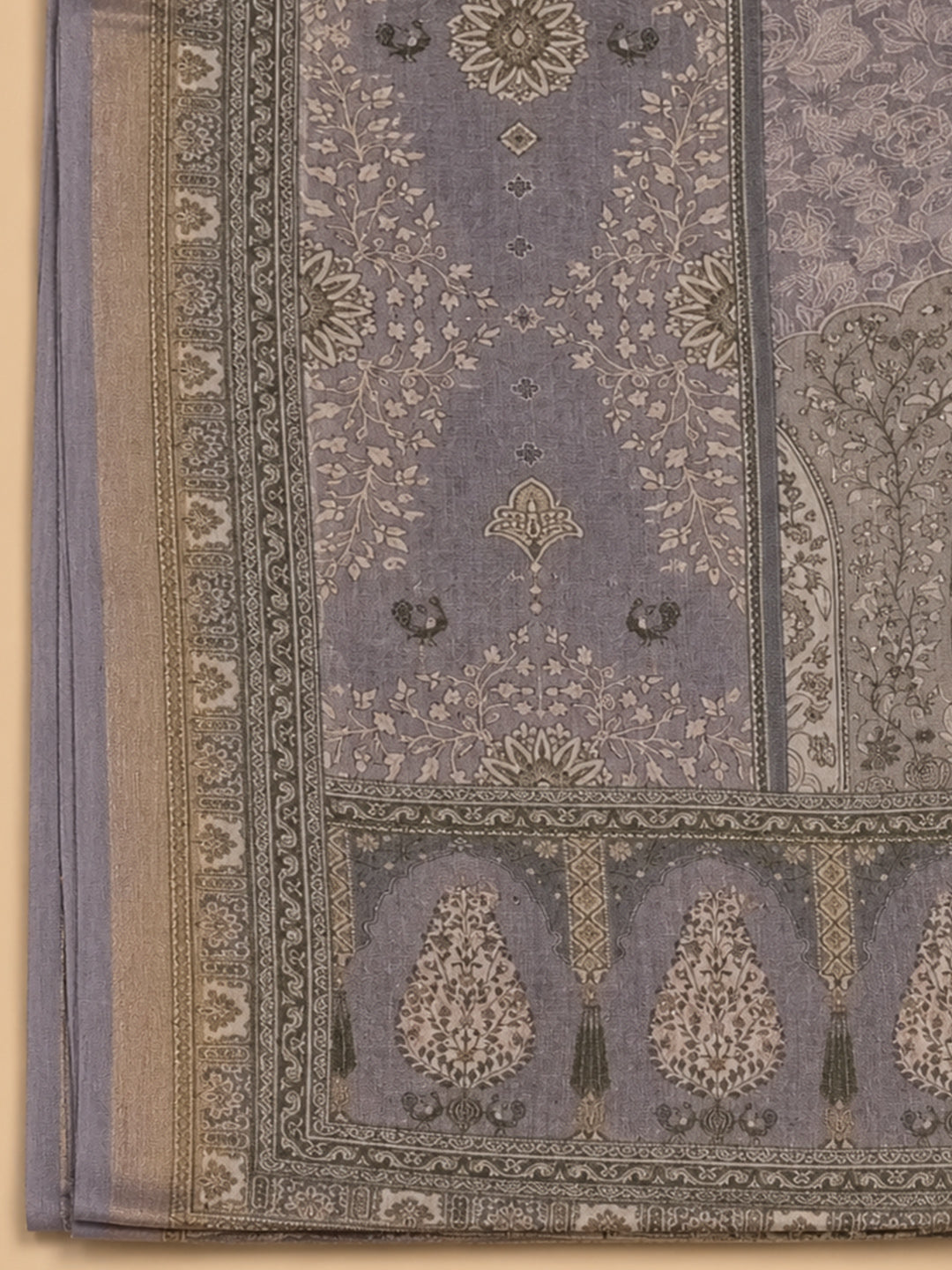 Purple Printed Linen Unstitched Dress Material