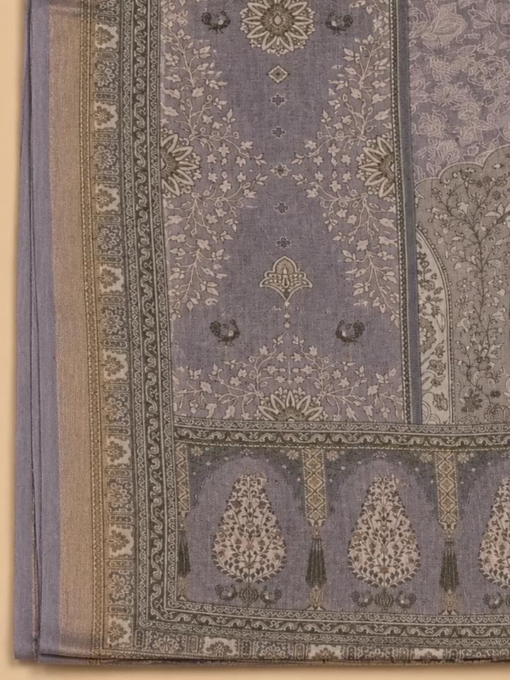 Purple Printed Linen Unstitched Dress Material