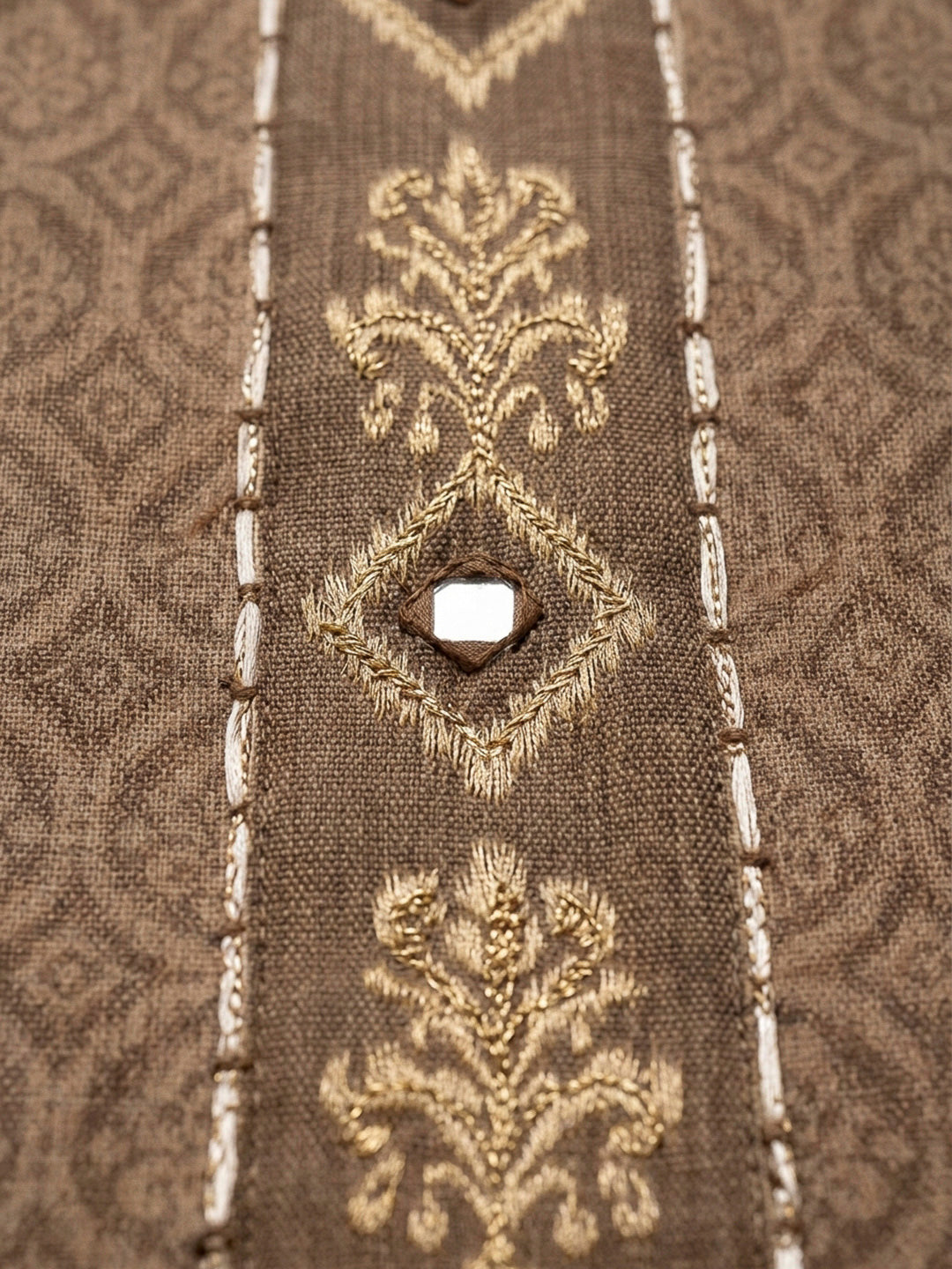 Brown Embroidery Linen Unstitched Dress Material