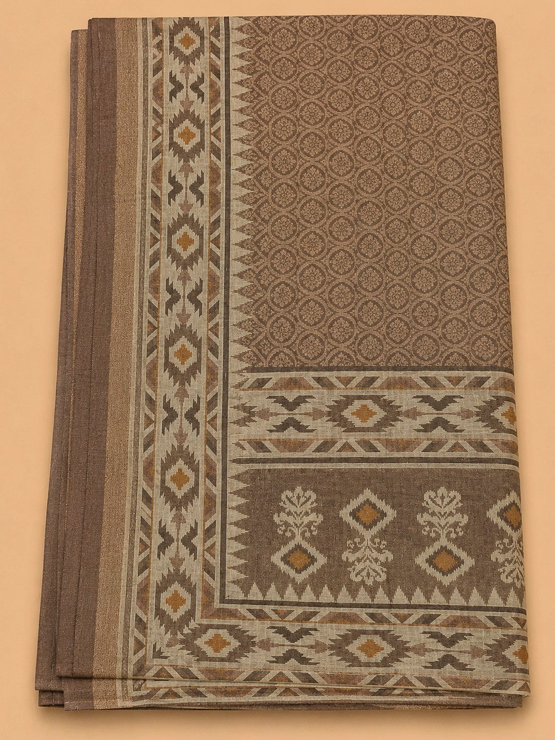 Brown Embroidery Linen Unstitched Dress Material