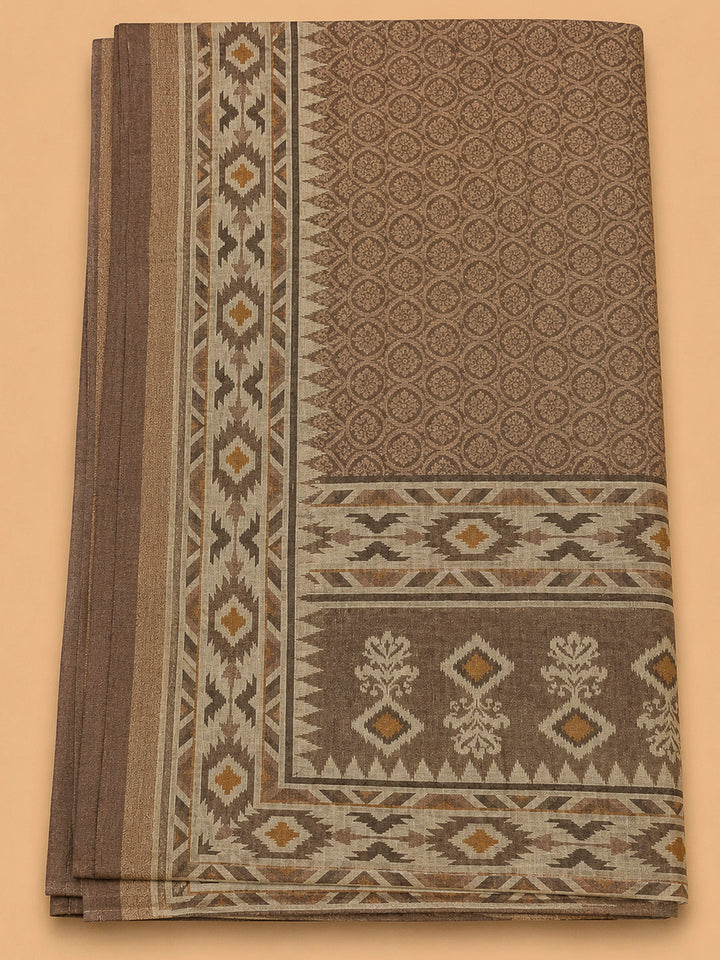 Brown Embroidery Linen Unstitched Dress Material