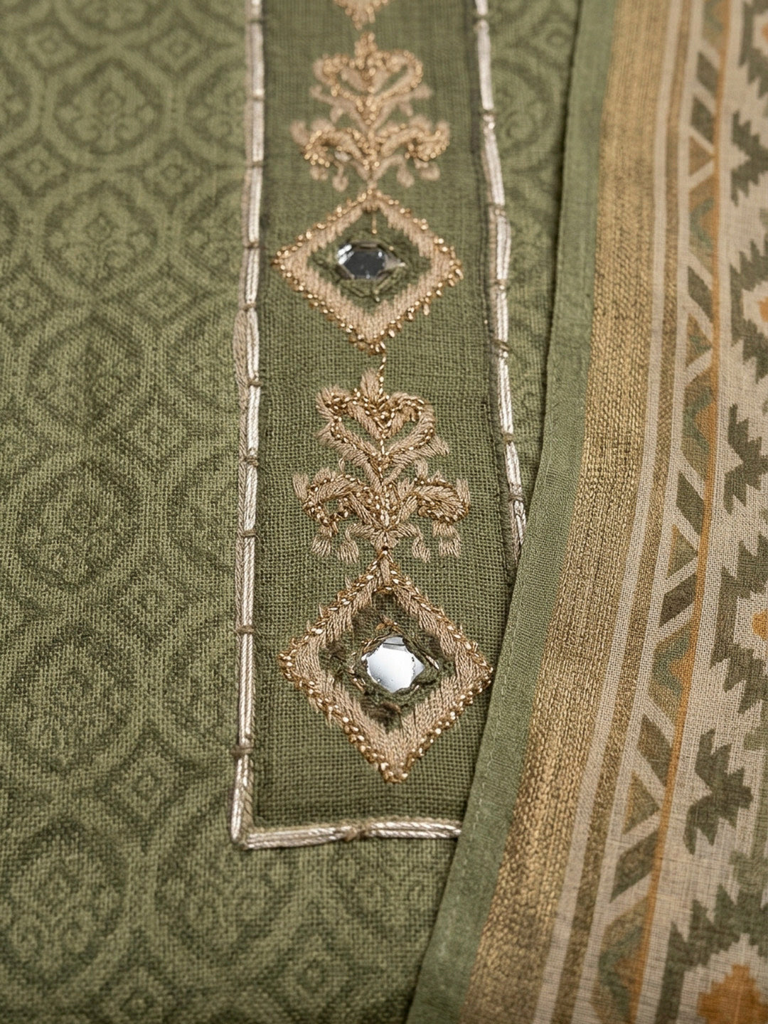Mehndi Embroidery Linen Unstitched Dress Material