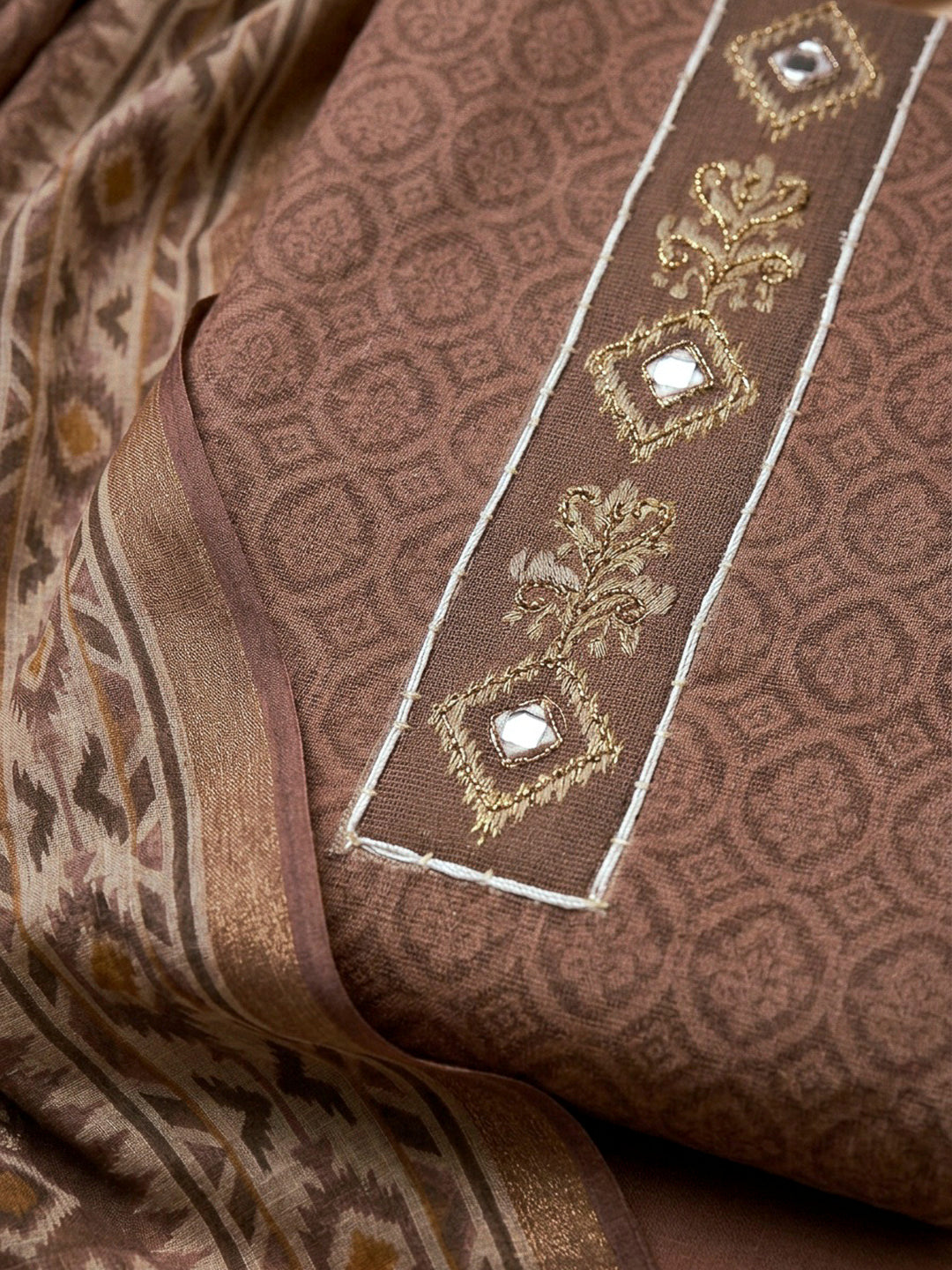Onion Pink Embroidery Linen Unstitched Dress Material