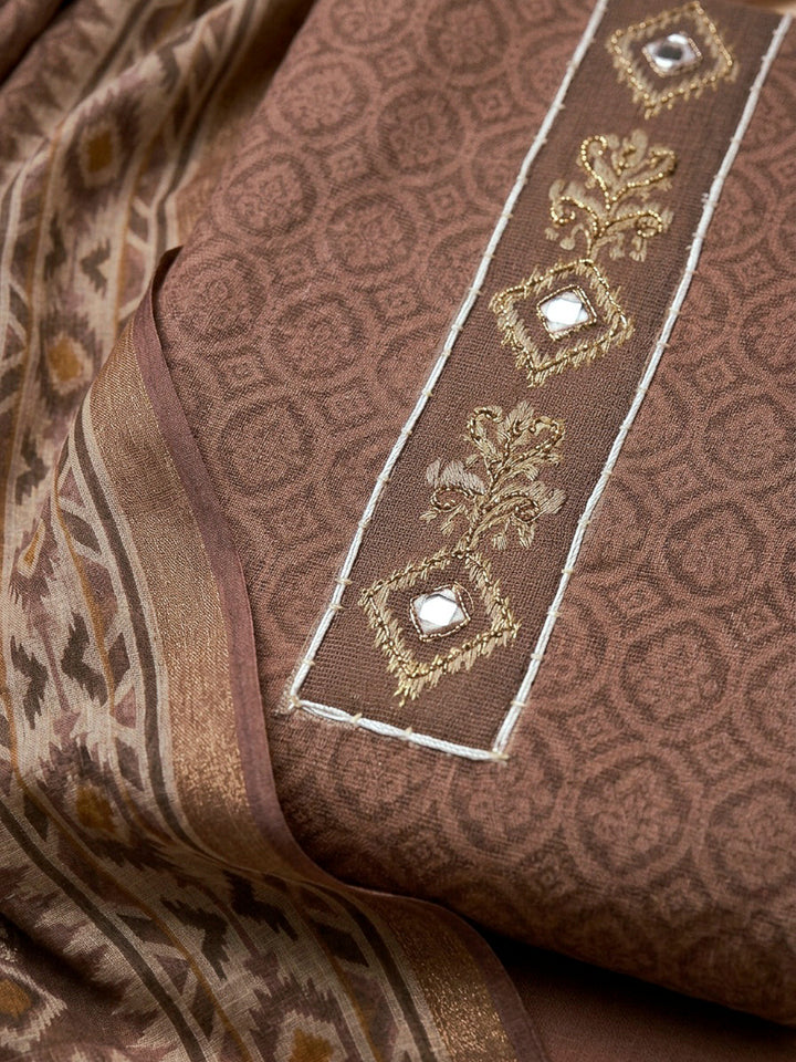 Onion Pink Embroidery Linen Unstitched Dress Material