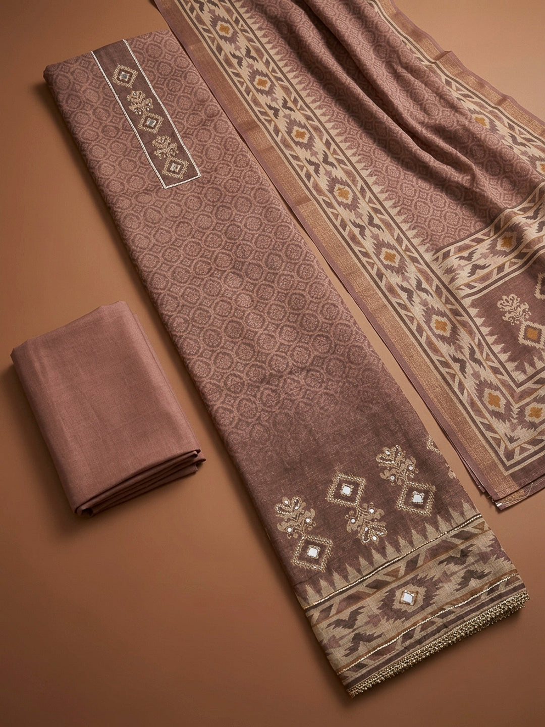 Onion Pink Embroidery Linen Unstitched Dress Material