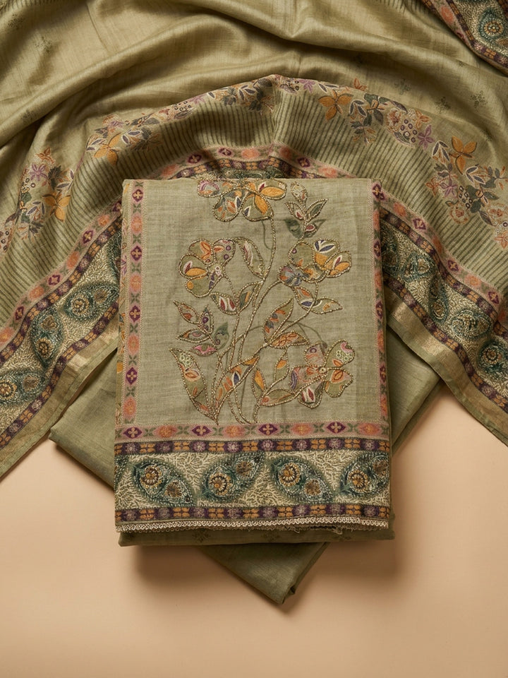 Mehndi Printed Linen Unstitched Dress Material