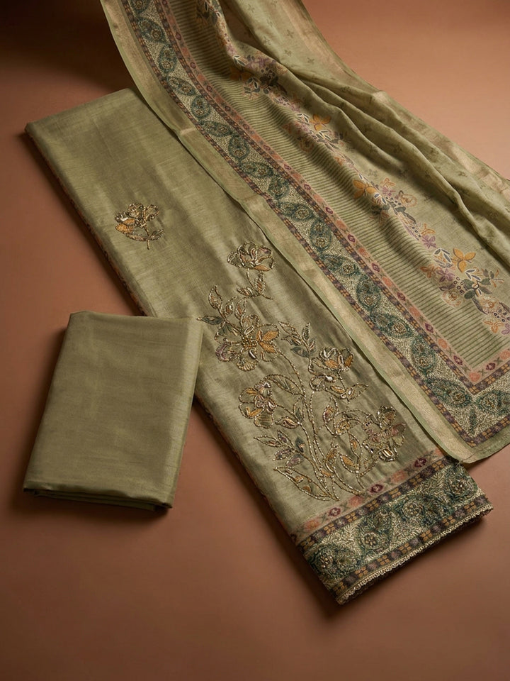 Mehndi Printed Linen Unstitched Dress Material