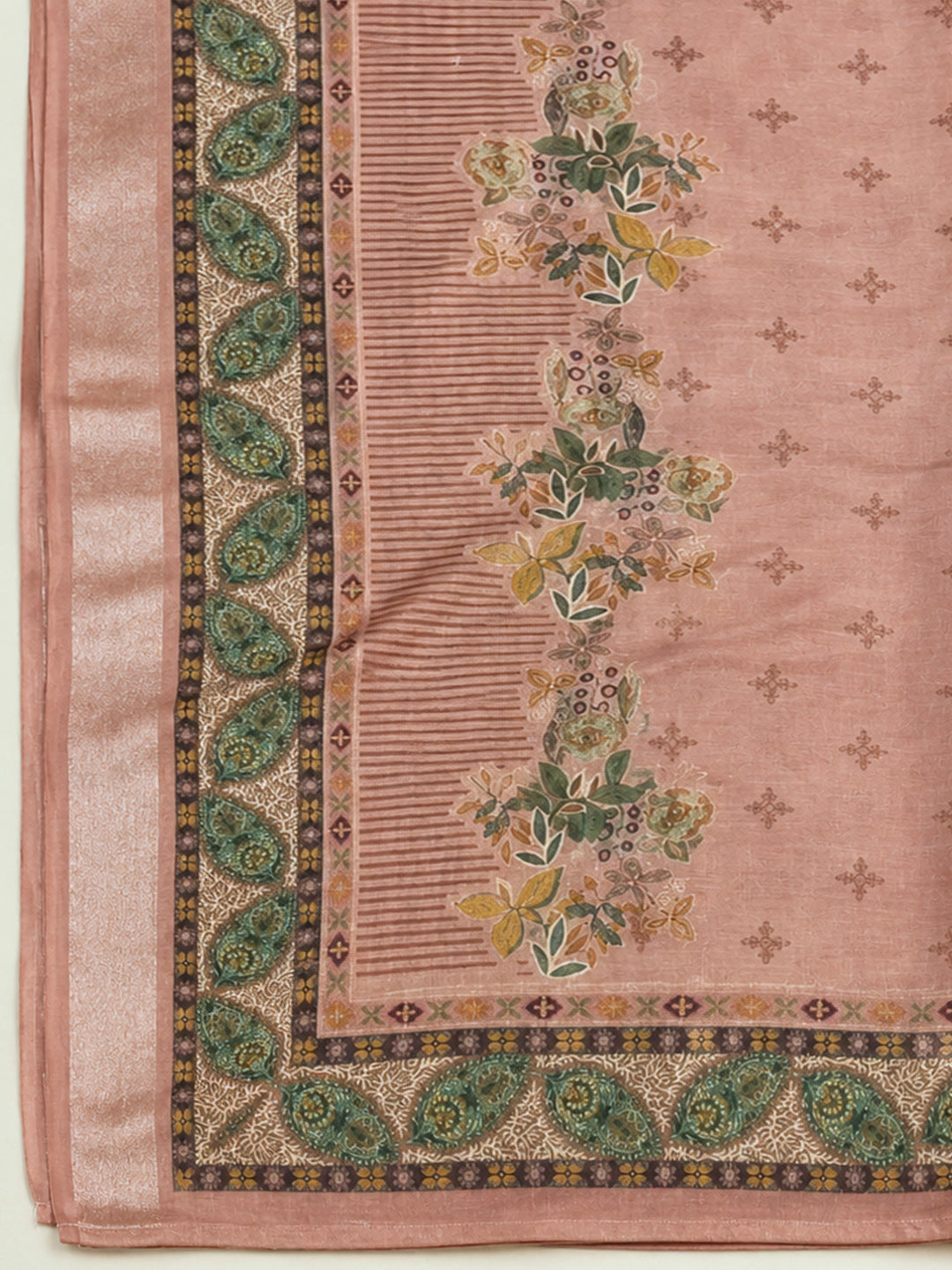 Peach Printed Linen Unstitched Dress Material