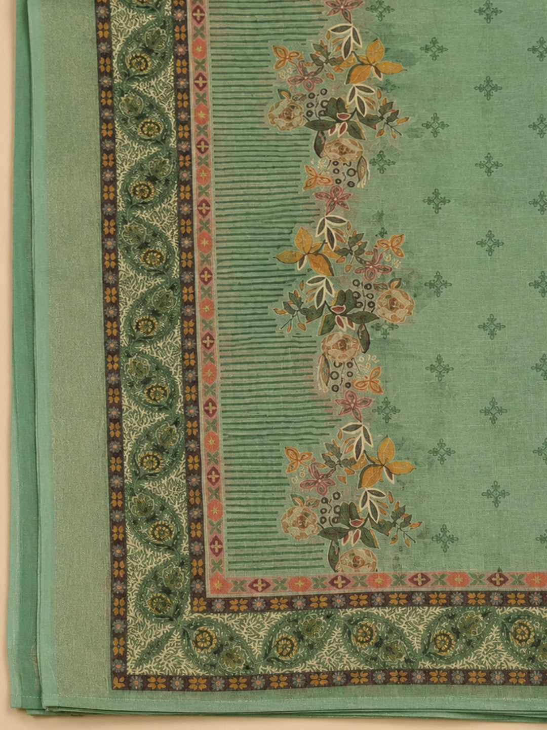 Sea Green Printed Linen Unstitched Dress Material