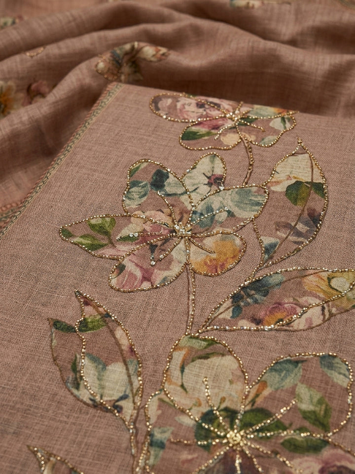 Dusty Pink Printed Linen Unstitched Dress Material