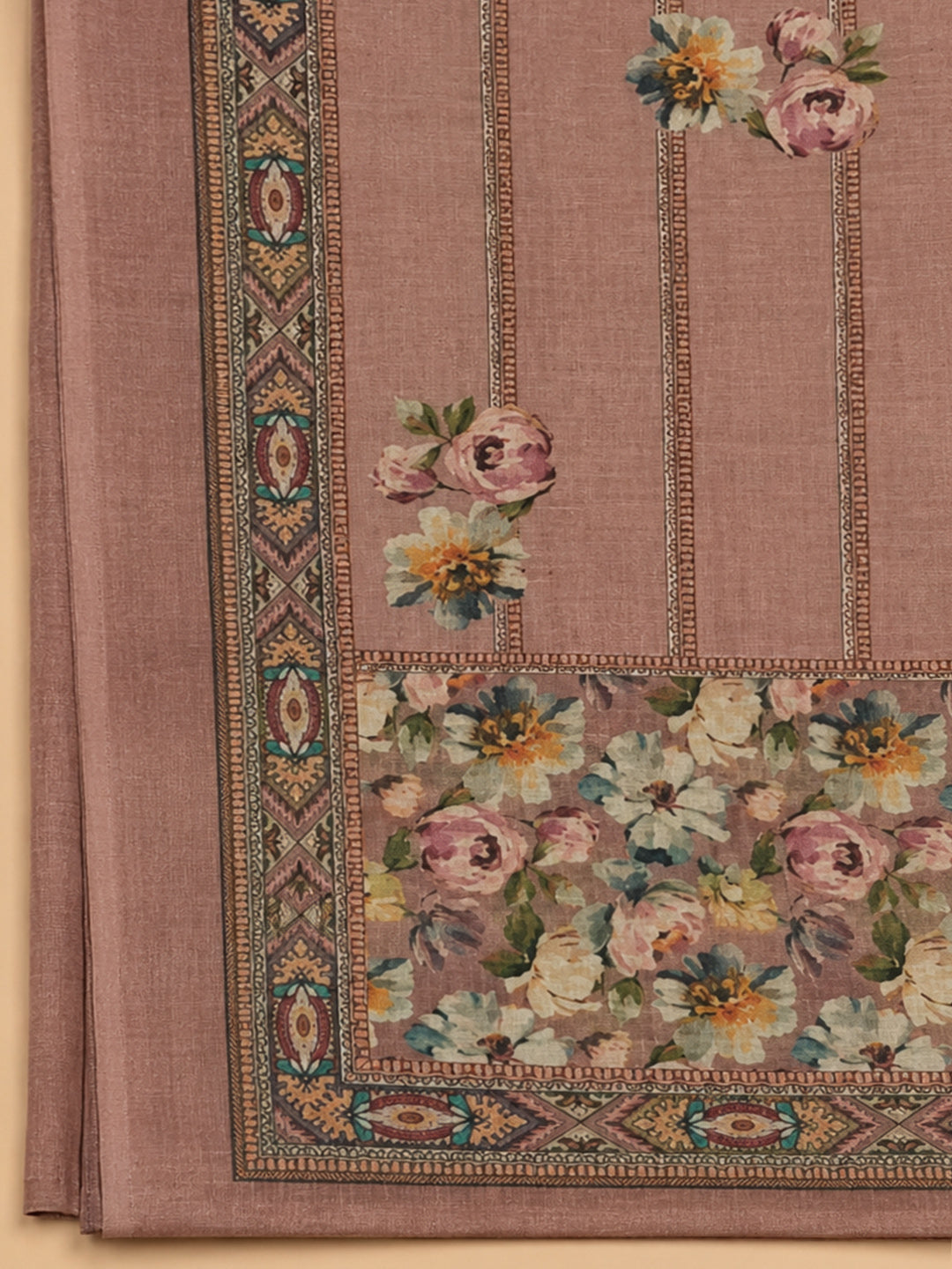 Dusty Pink Printed Linen Unstitched Dress Material