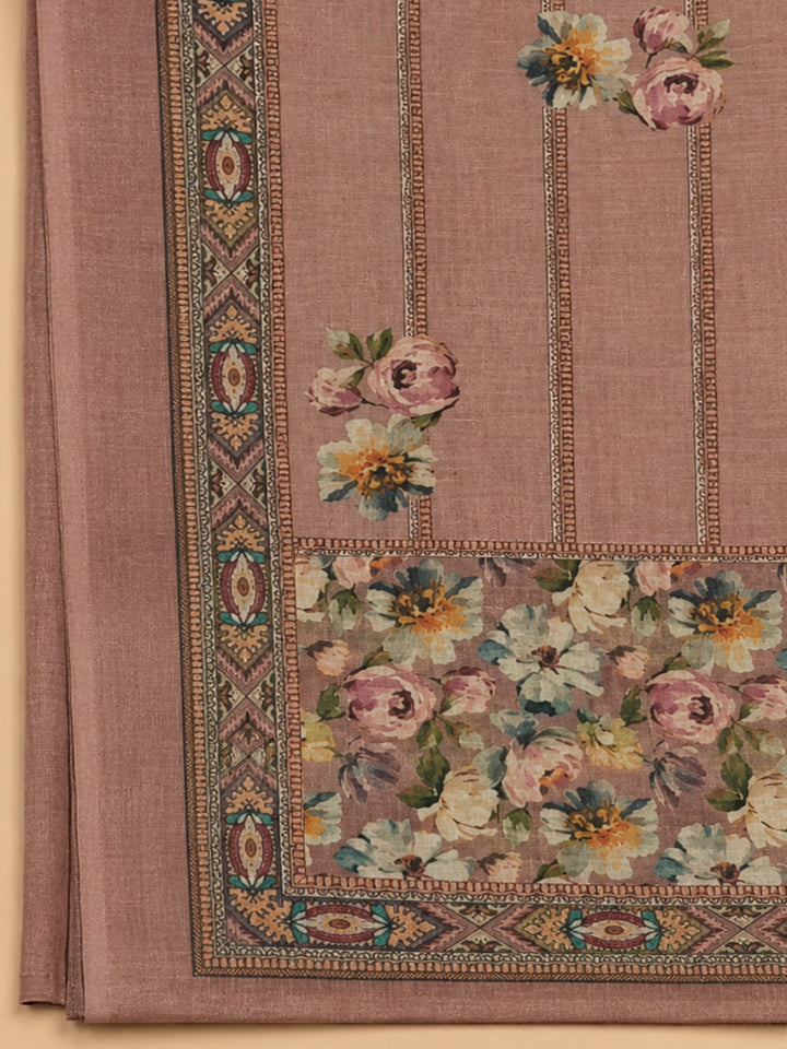 Dusty Pink Printed Linen Unstitched Dress Material