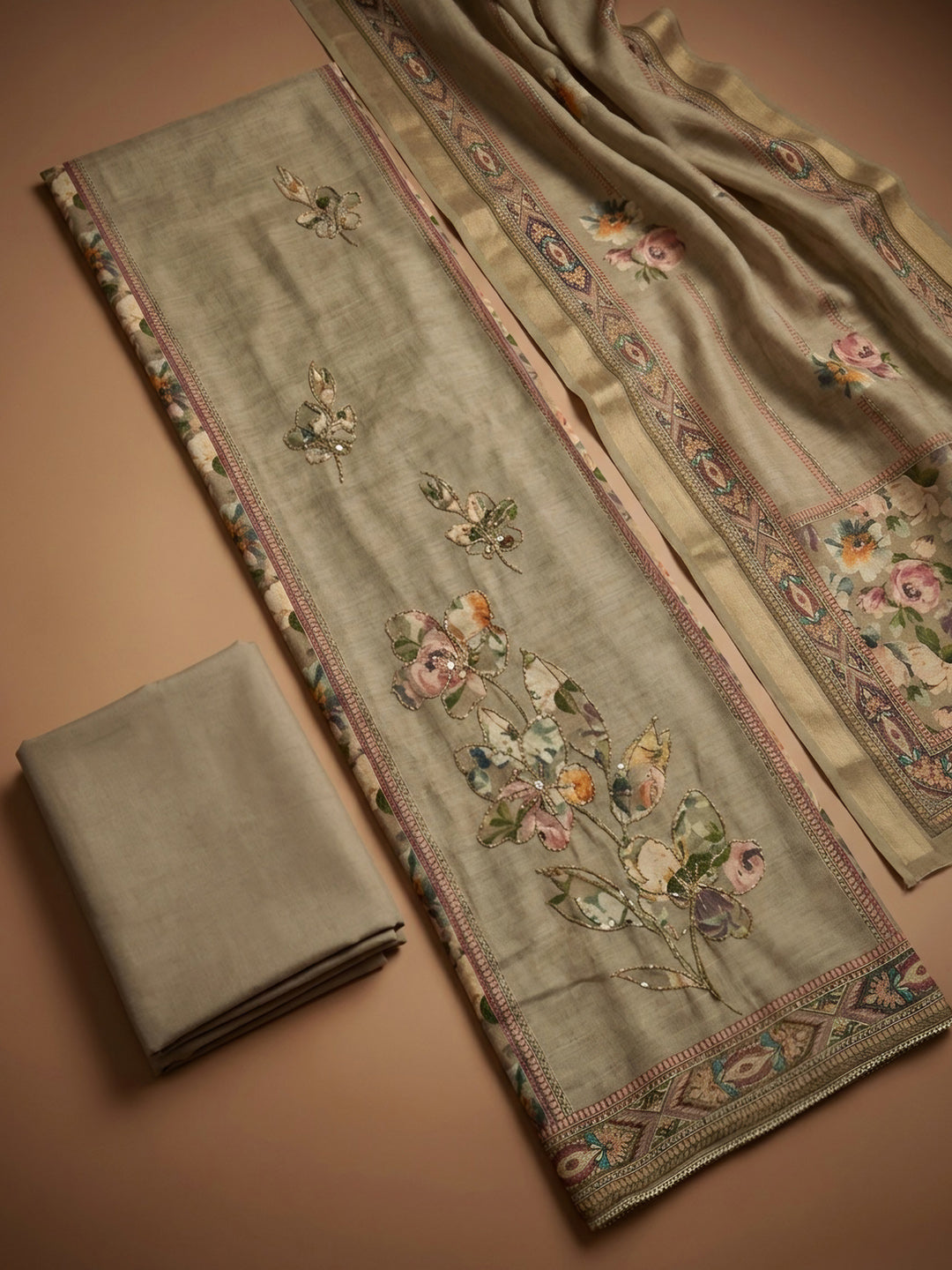 Mehndi Printed Linen Unstitched Dress Material