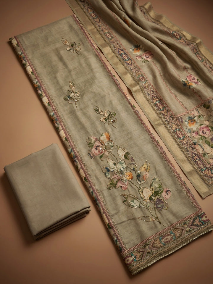 Mehndi Printed Linen Unstitched Dress Material