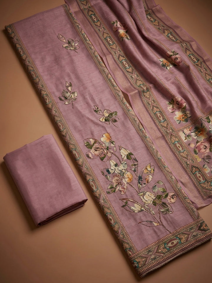 Onion Pink Printed Linen Unstitched Dress Material