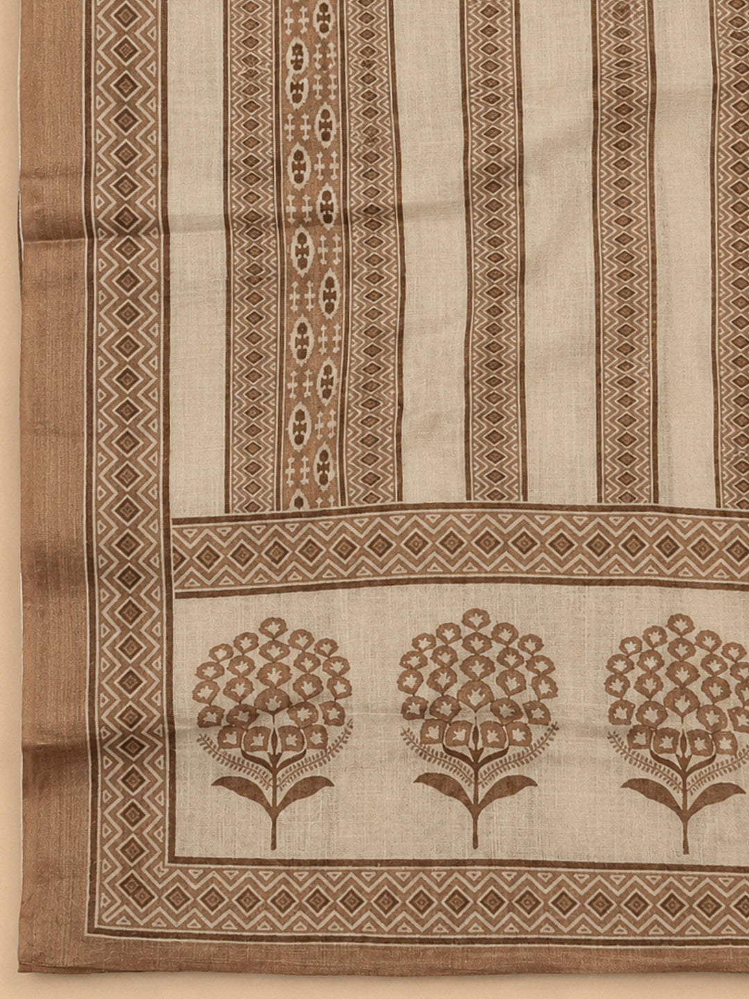 Beige Linen Blend Printed Unstitched Dress Material