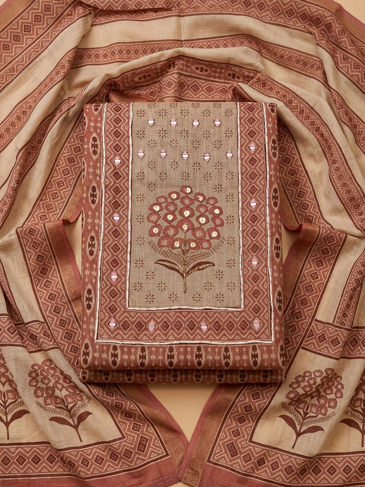 Onion Pink Linen Blend Printed Unstitched Dress Material