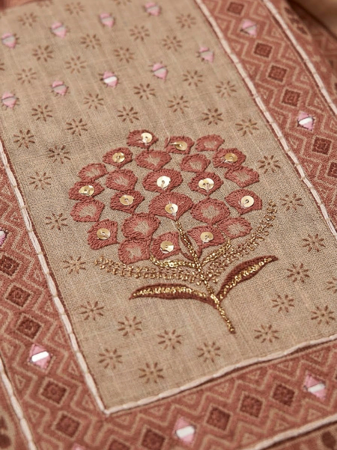 Onion Pink Linen Blend Printed Unstitched Dress Material