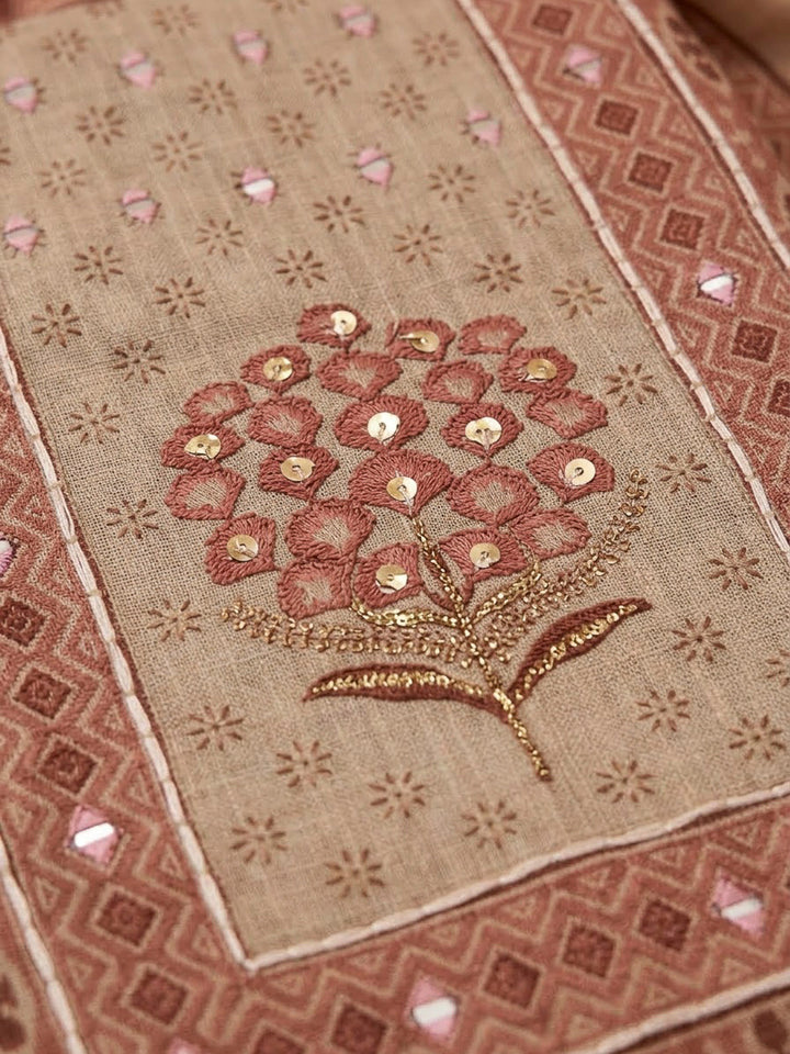 Onion Pink Linen Blend Printed Unstitched Dress Material