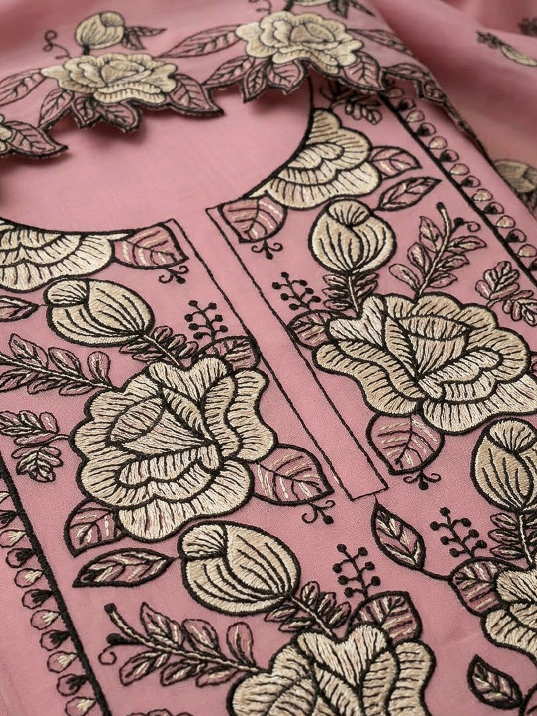 Pink Chanderi Embroidered Unstitched Dress Material