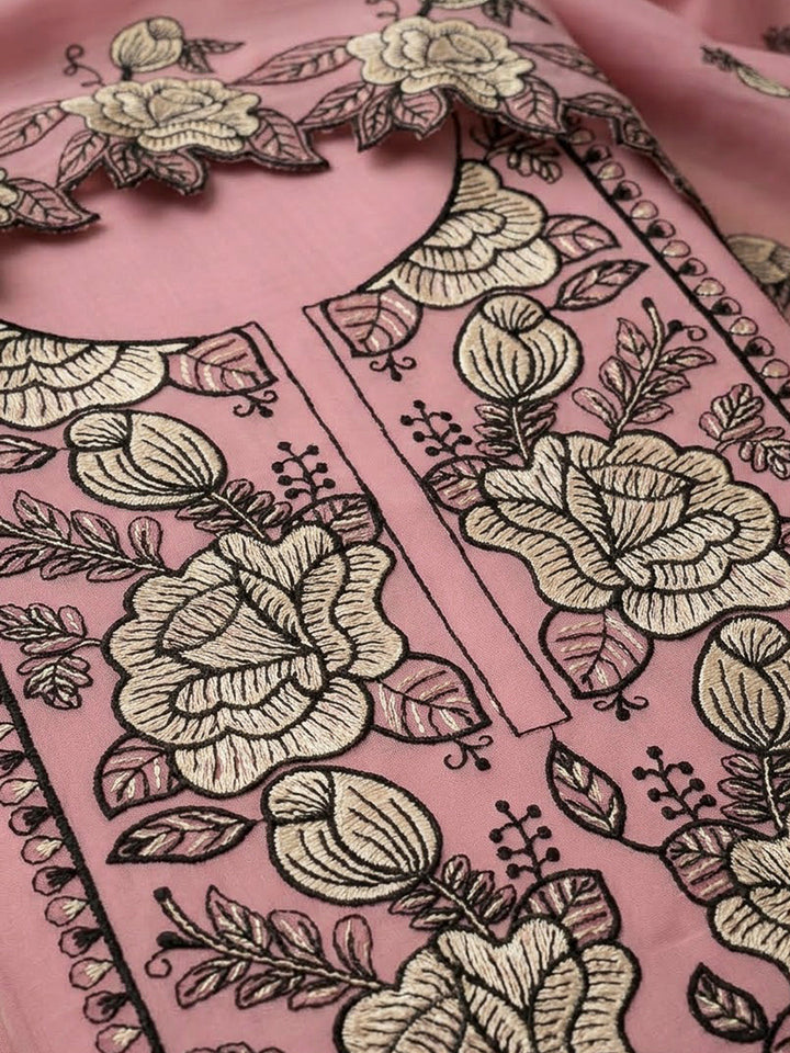 Pink Chanderi Embroidered Unstitched Dress Material