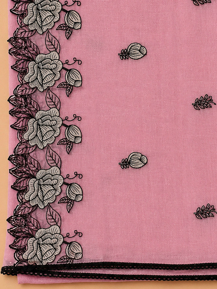 Pink Chanderi Embroidered Unstitched Dress Material