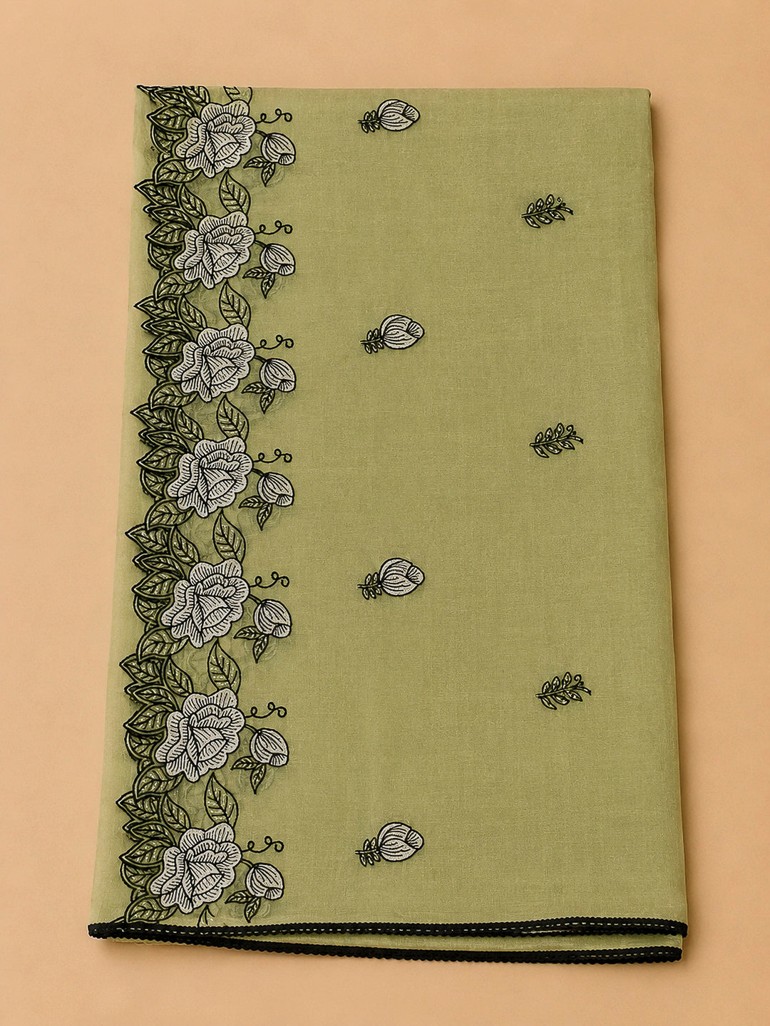 Pista Green Chanderi Embroidered Unstitched Dress Material