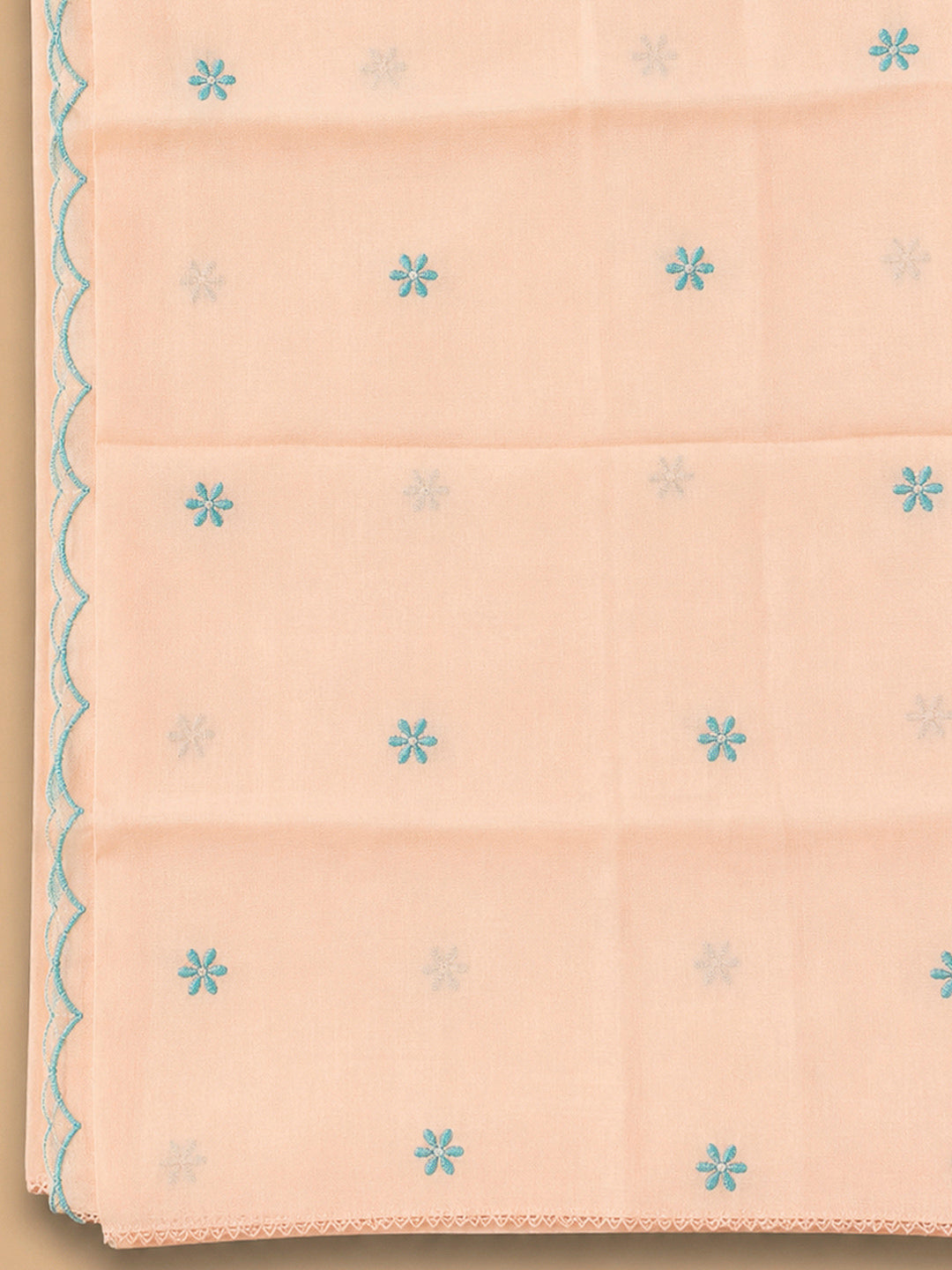 Peach Chanderi Embroidered Unstitched Dress Material