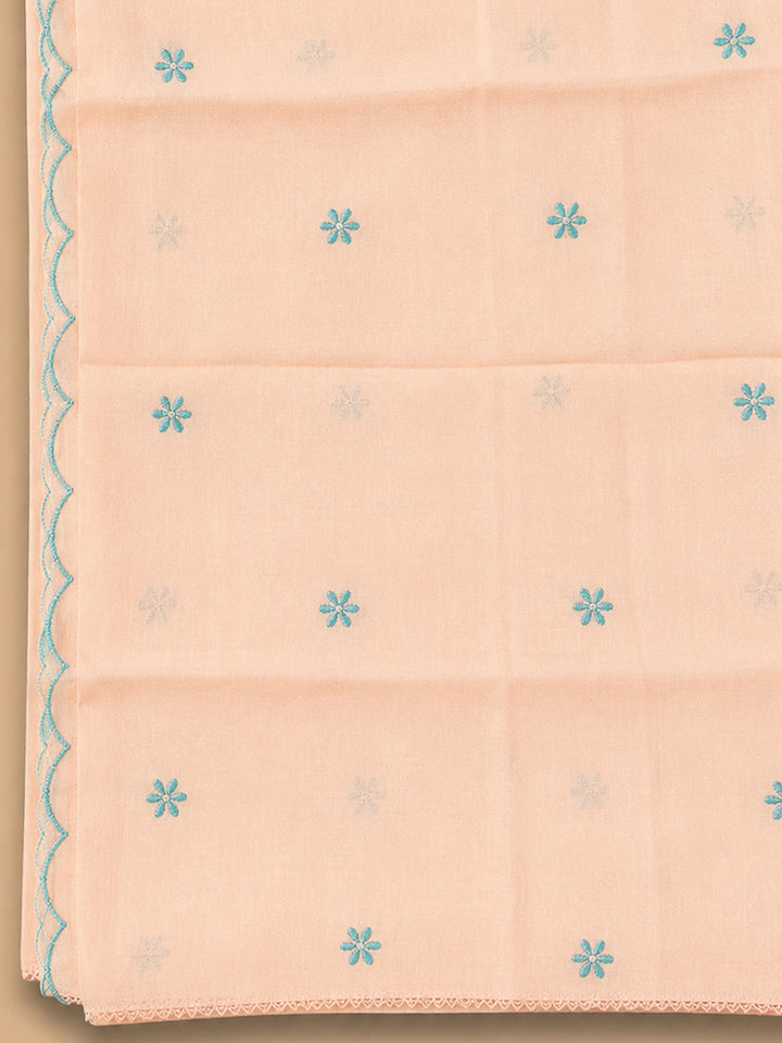 Peach Chanderi Embroidered Unstitched Dress Material