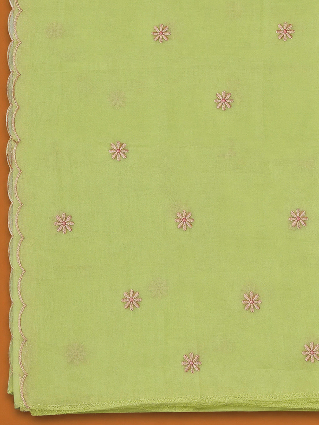 Pista Green Chanderi Embroidered Unstitched Dress Material