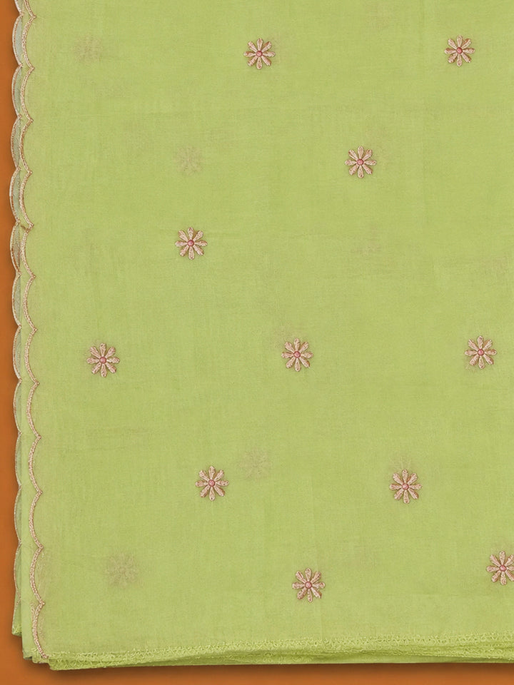 Pista Green Chanderi Embroidered Unstitched Dress Material