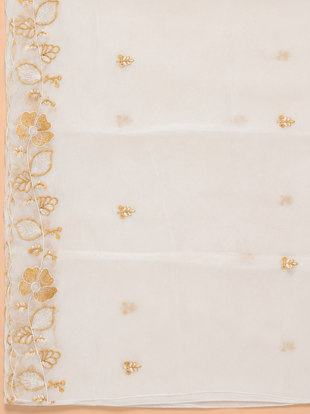Off White Beige Printed Chanderi Unstitched Dress Material
