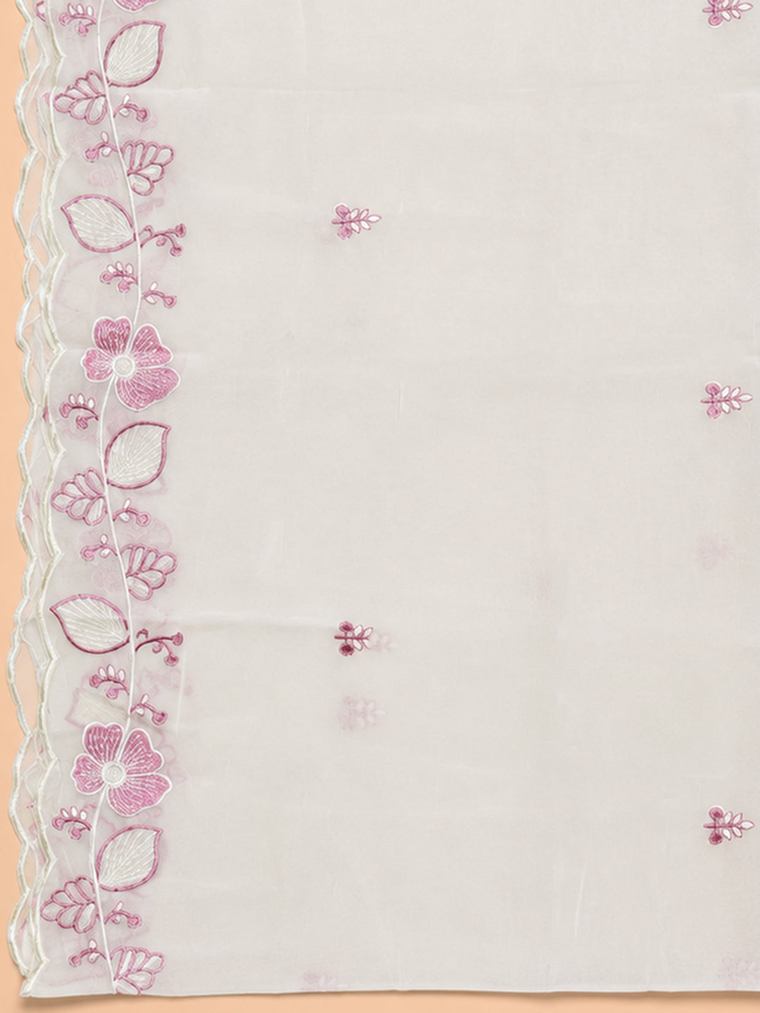 Off White Pink Printed Chanderi Unstitched Dress Material