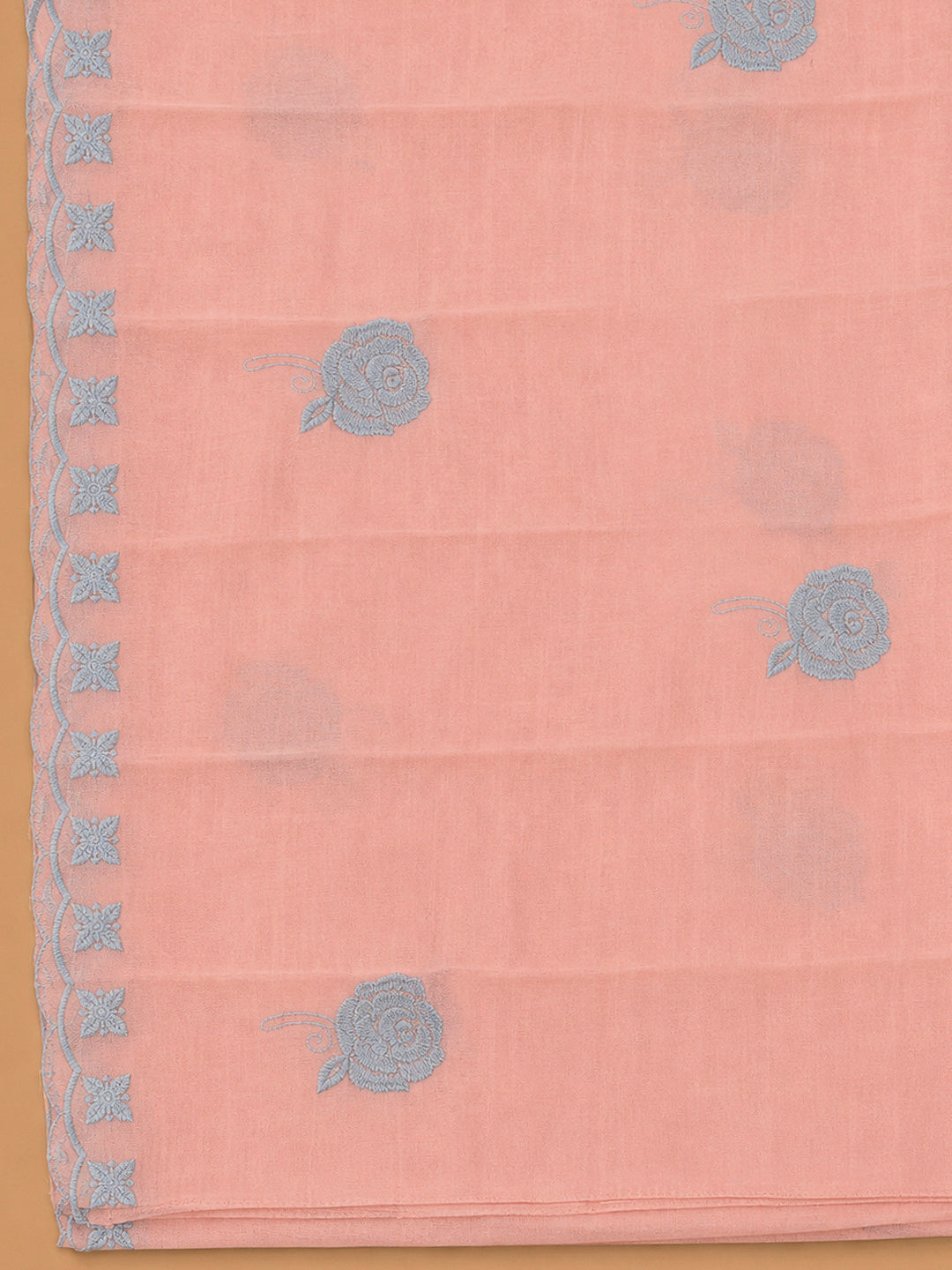 Peach Chanderi Embroidered Unstitched Dress Material