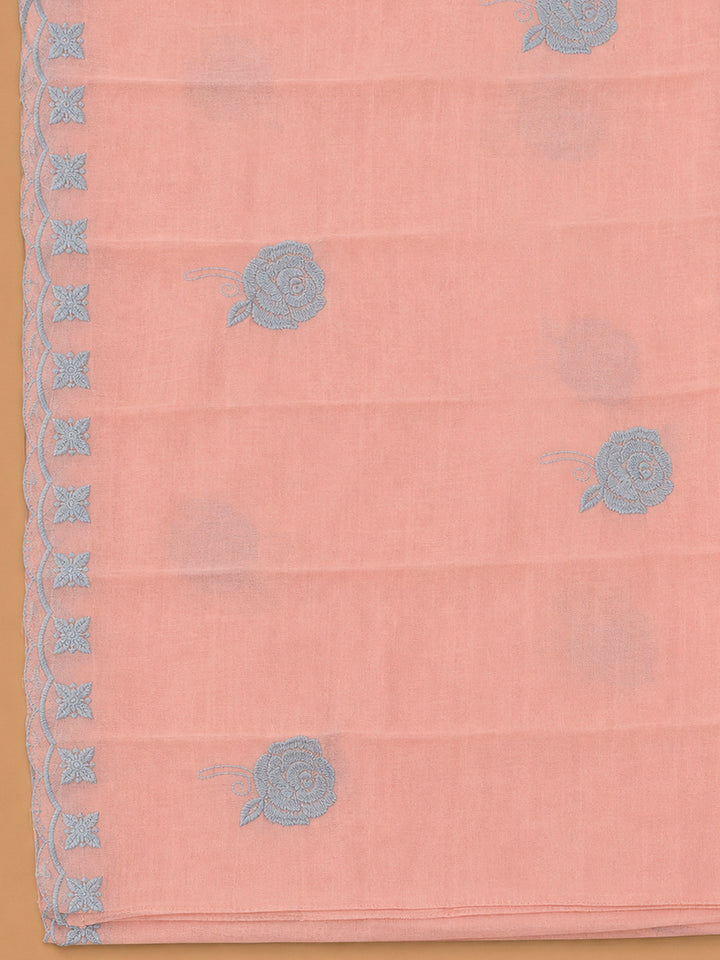 Peach Chanderi Embroidered Unstitched Dress Material