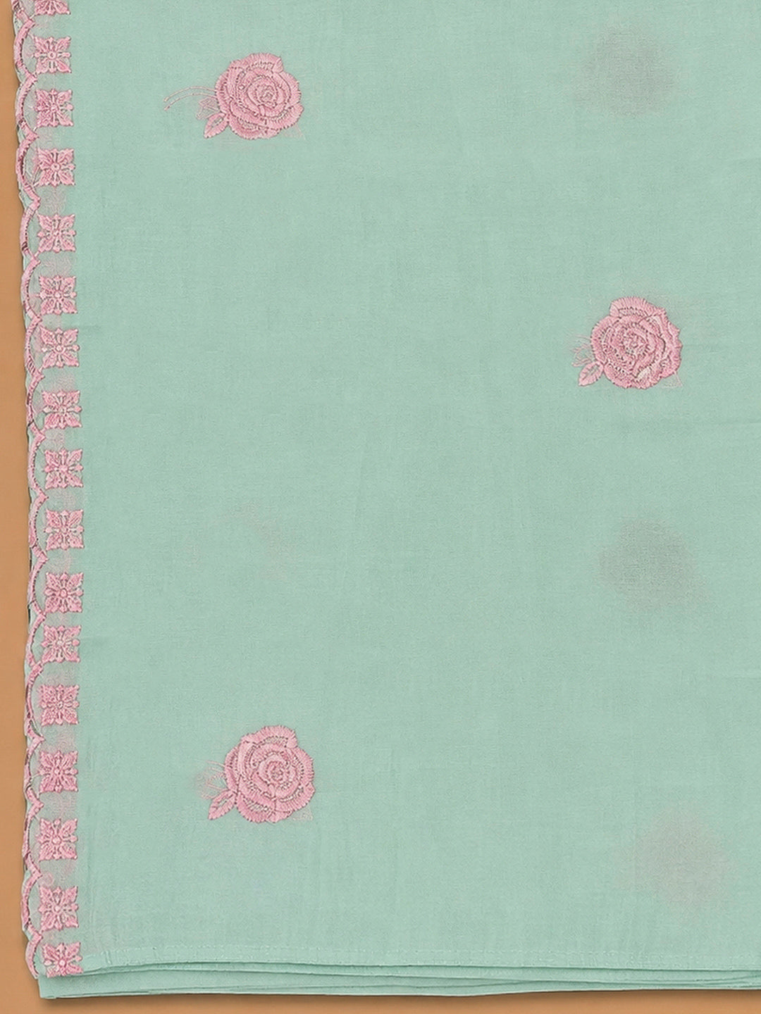 Sea Green Chanderi Embroidered Unstitched Dress Material