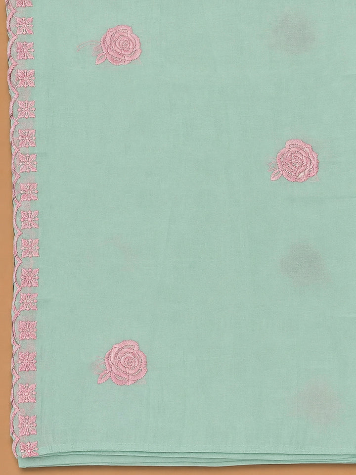 Sea Green Chanderi Embroidered Unstitched Dress Material