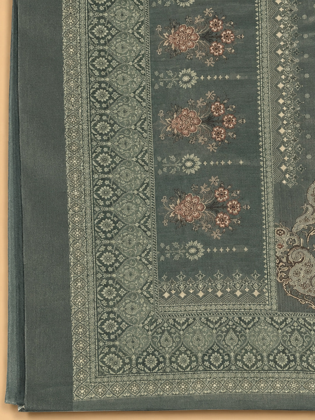 Aqua Green Printed Chanderi Unstitched Dress Material